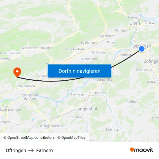 Oftringen to Farnern map