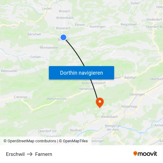 Erschwil to Farnern map
