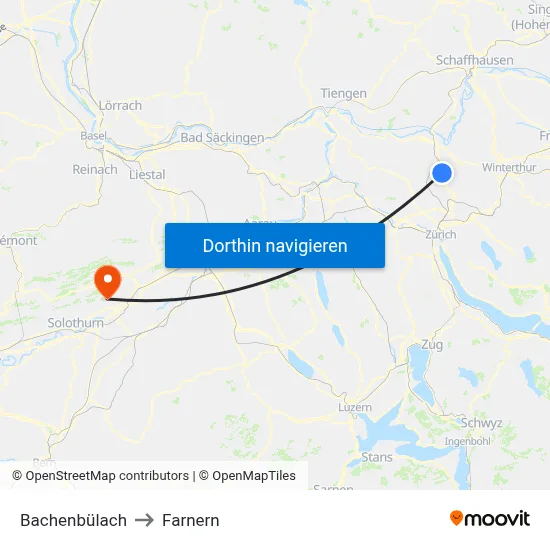 Bachenbülach to Farnern map