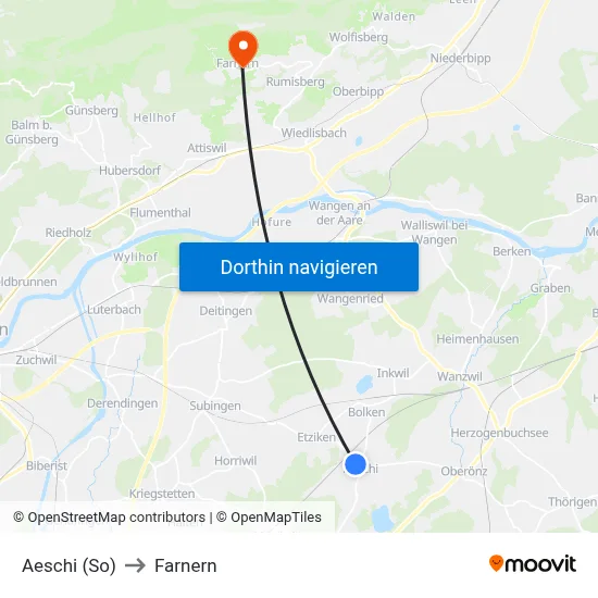 Aeschi (So) to Farnern map