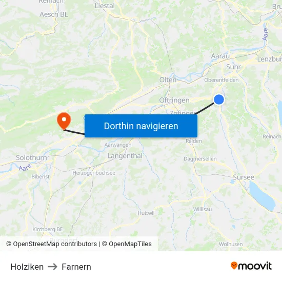 Holziken to Farnern map