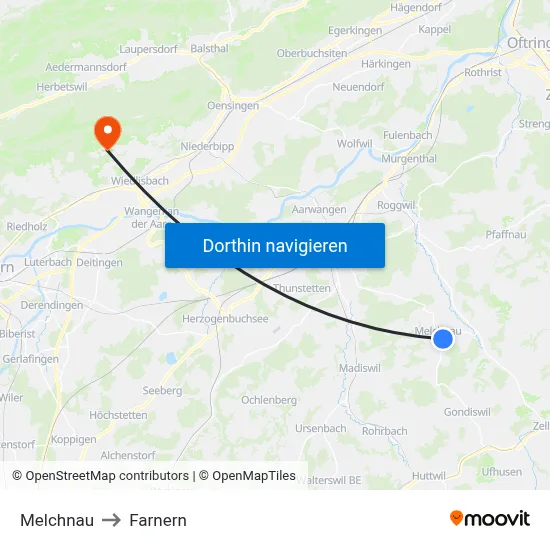 Melchnau to Farnern map