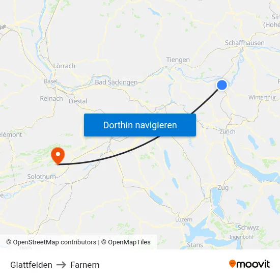 Glattfelden to Farnern map