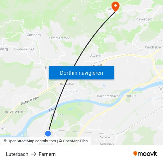 Luterbach to Farnern map