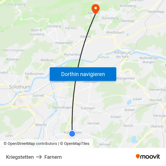 Kriegstetten to Farnern map