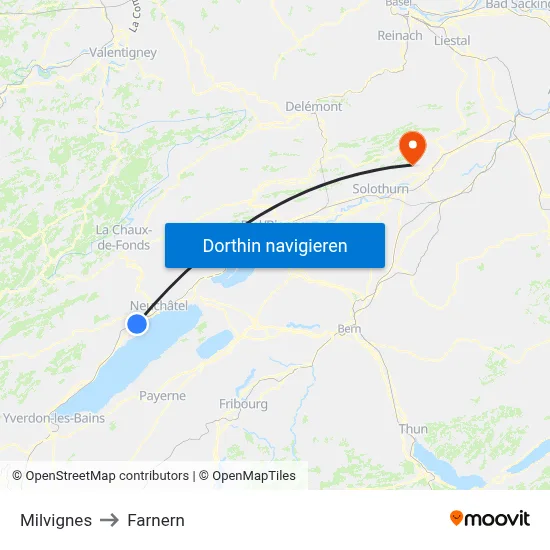 Milvignes to Farnern map