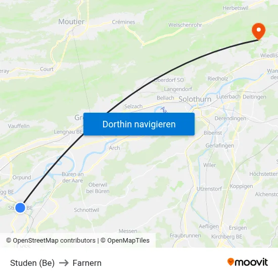 Studen (Be) to Farnern map