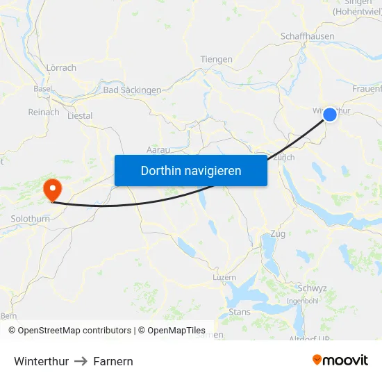 Winterthur to Farnern map