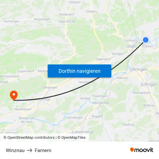 Winznau to Farnern map