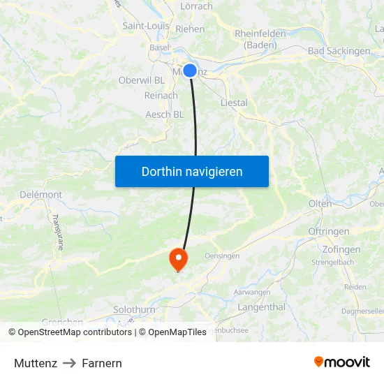 Muttenz to Farnern map
