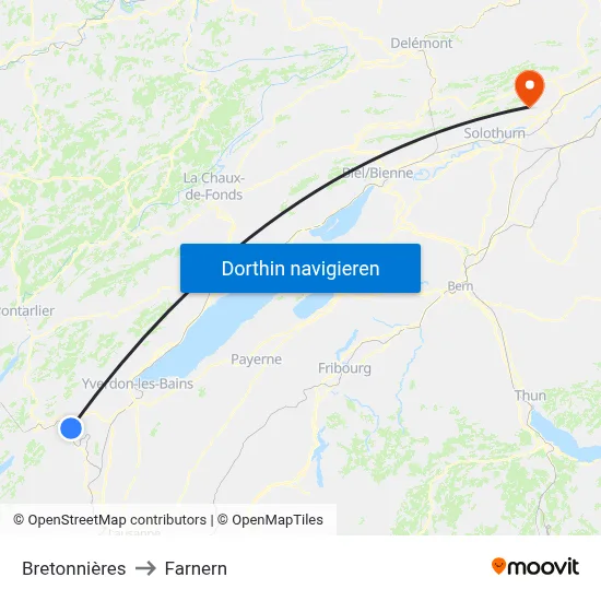 Bretonnières to Farnern map