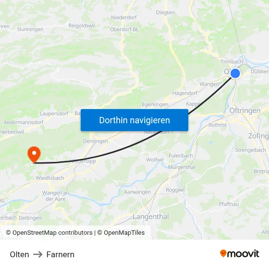 Olten to Farnern map