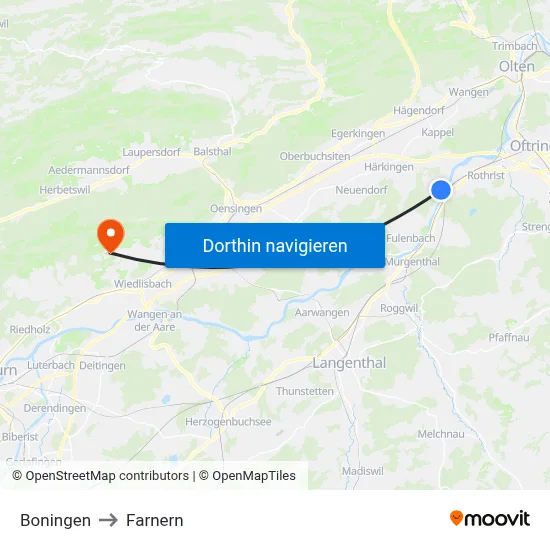 Boningen to Farnern map