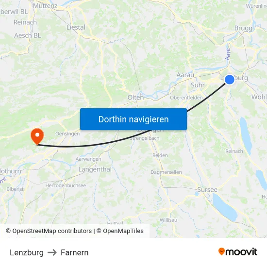 Lenzburg to Farnern map