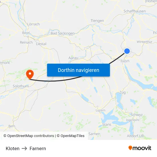Kloten to Farnern map