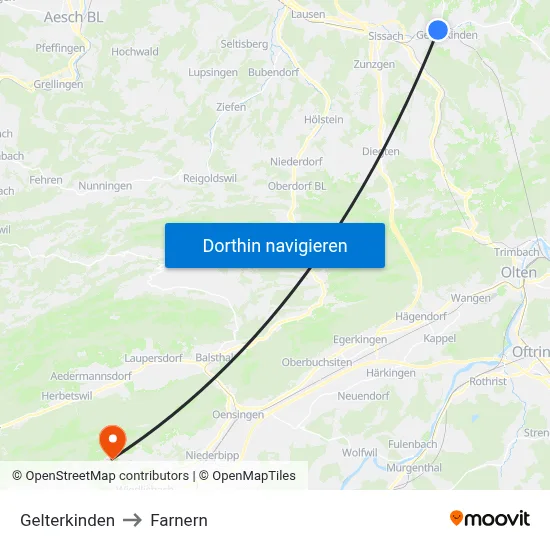 Gelterkinden to Farnern map