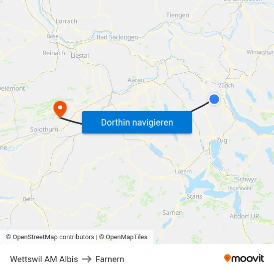 Wettswil AM Albis to Farnern map