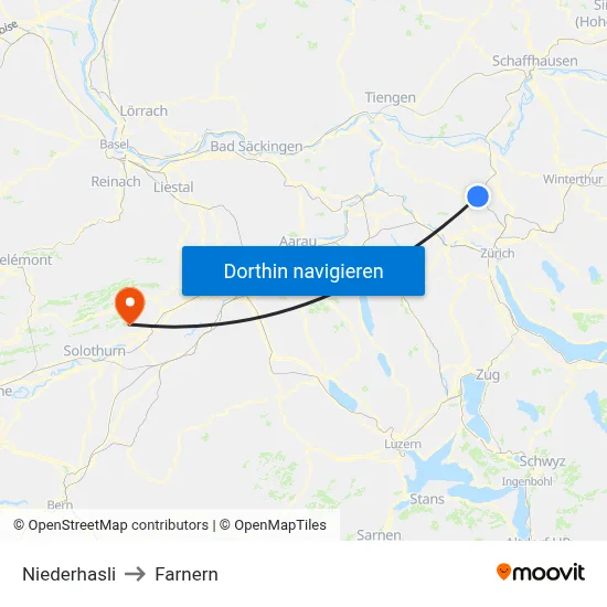 Niederhasli to Farnern map
