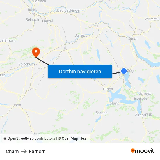Cham to Farnern map