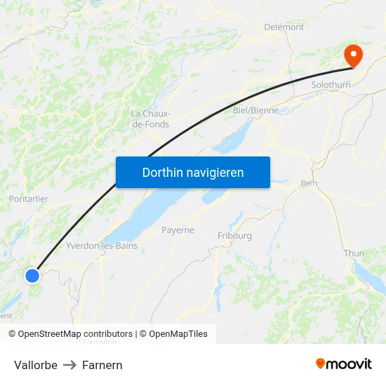 Vallorbe to Farnern map