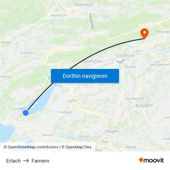 Erlach to Farnern map