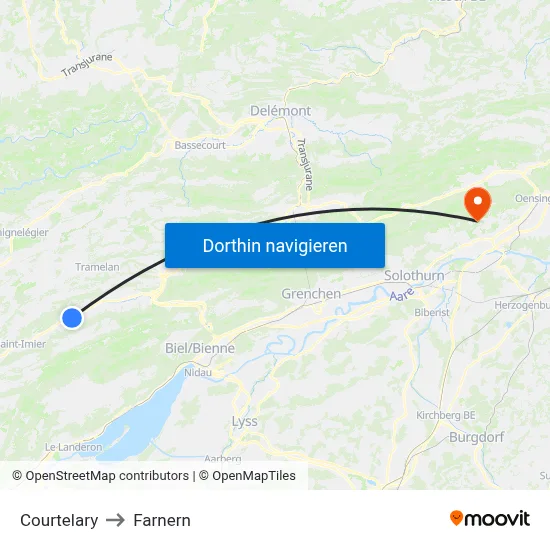 Courtelary to Farnern map