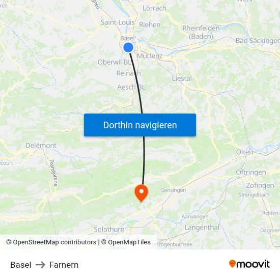 Basel to Farnern map