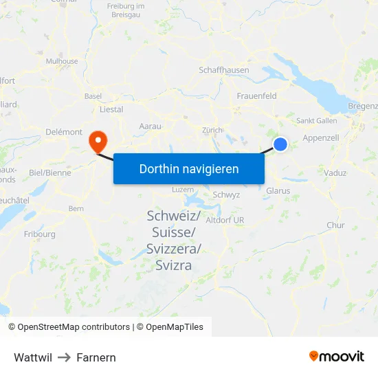 Wattwil to Farnern map