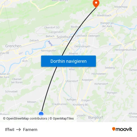 Iffwil to Farnern map