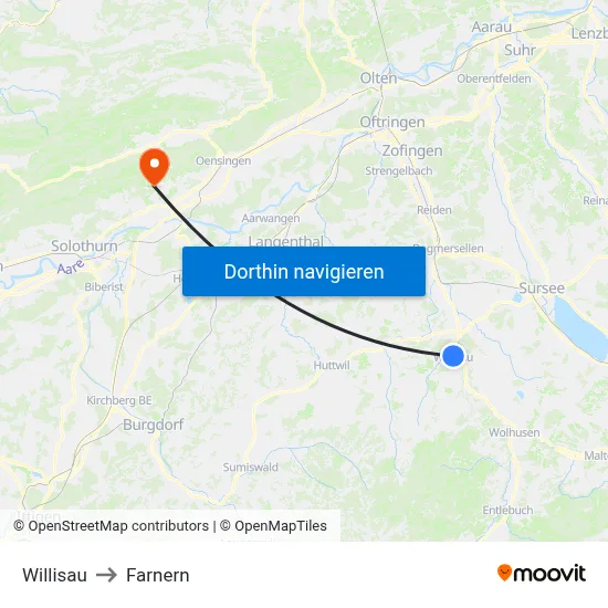 Willisau to Farnern map