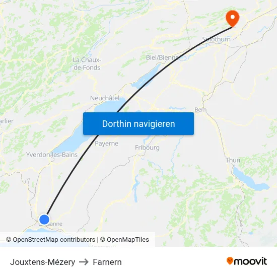 Jouxtens-Mézery to Farnern map
