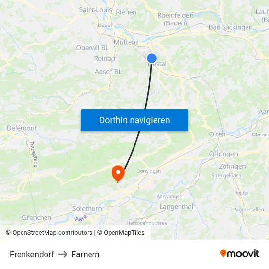 Frenkendorf to Farnern map