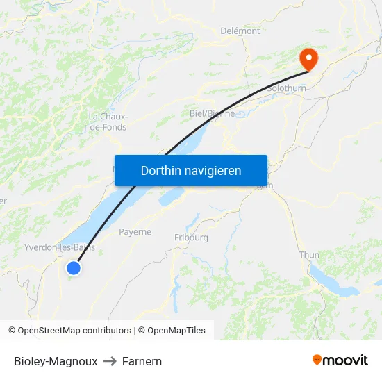 Bioley-Magnoux to Farnern map