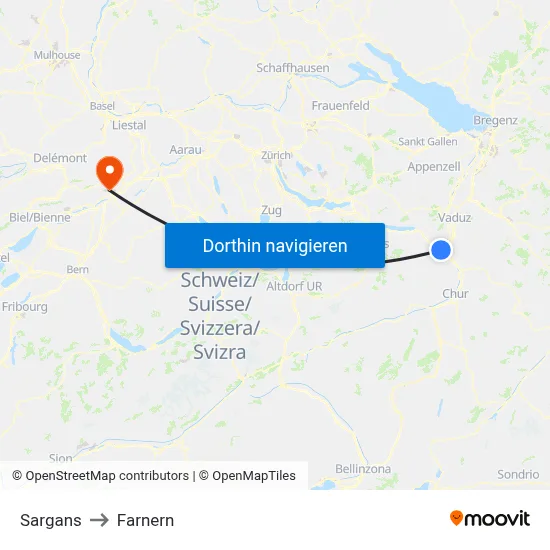 Sargans to Farnern map