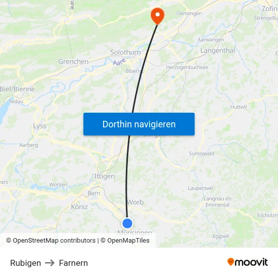 Rubigen to Farnern map