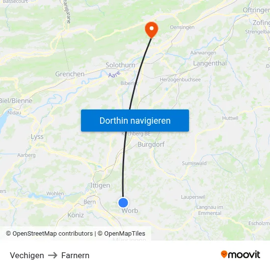 Vechigen to Farnern map