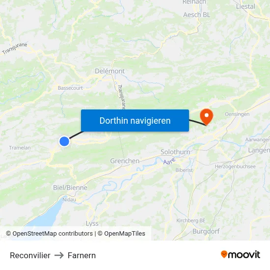 Reconvilier to Farnern map