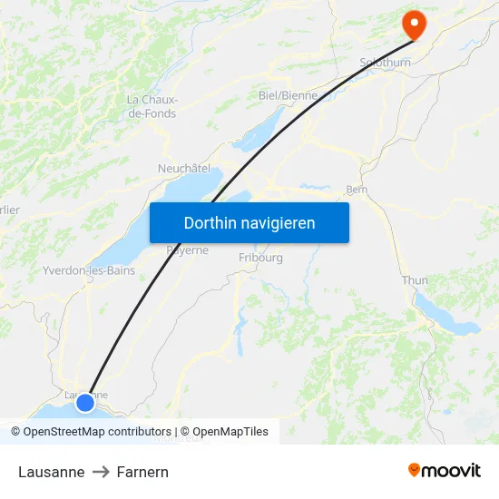 Lausanne to Farnern map