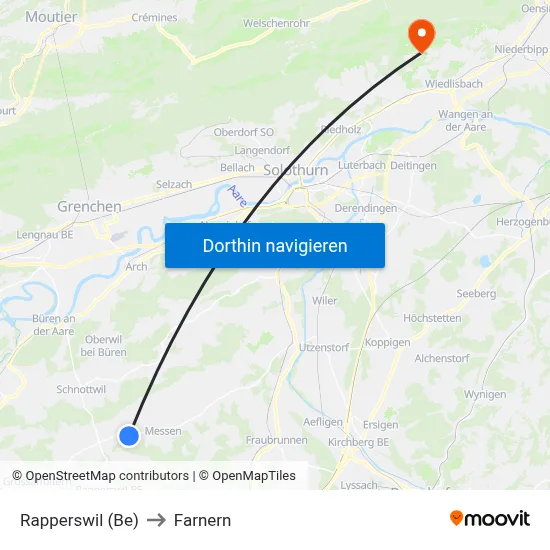 Rapperswil (Be) to Farnern map
