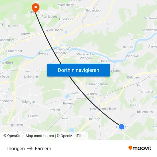 Thörigen to Farnern map