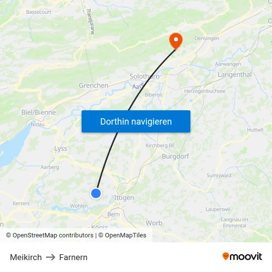 Meikirch to Farnern map