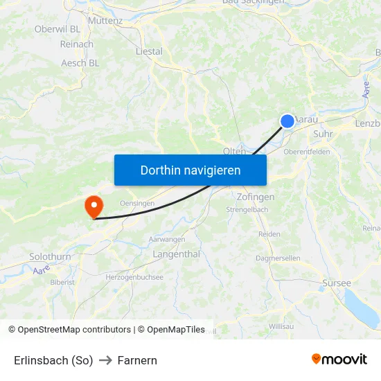 Erlinsbach (So) to Farnern map