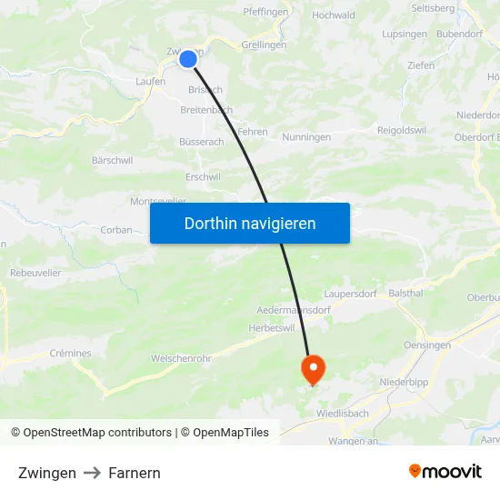 Zwingen to Farnern map