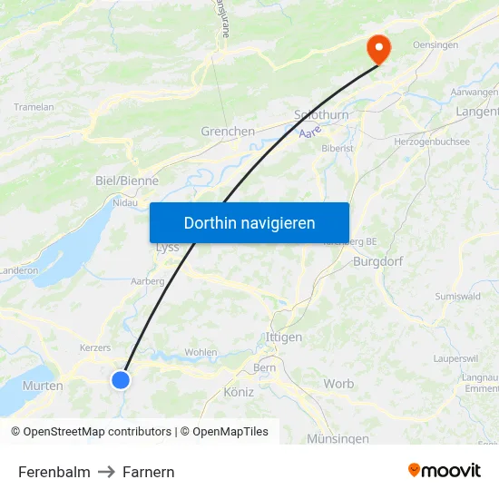 Ferenbalm to Farnern map