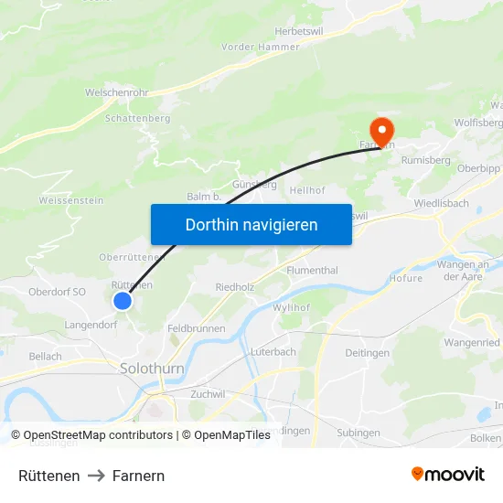 Rüttenen to Farnern map