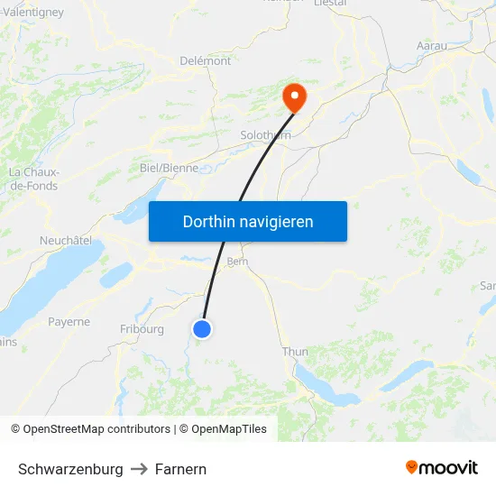 Schwarzenburg to Farnern map