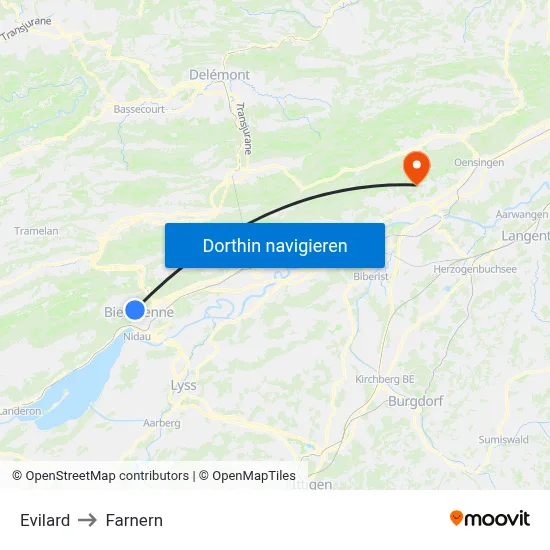 Evilard to Farnern map