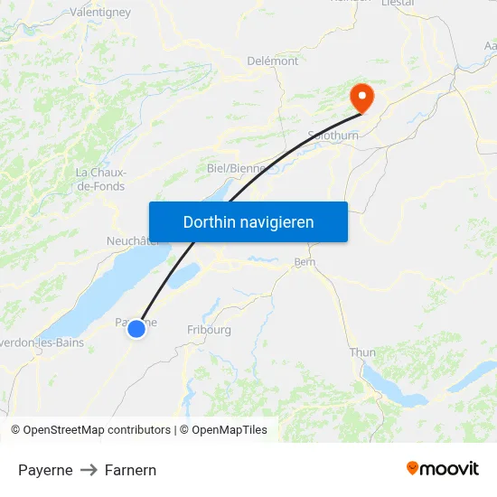 Payerne to Farnern map