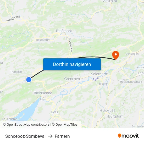 Sonceboz-Sombeval to Farnern map