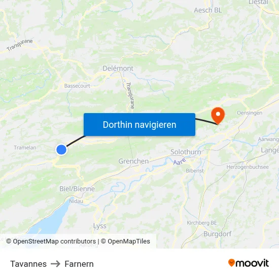 Tavannes to Farnern map
